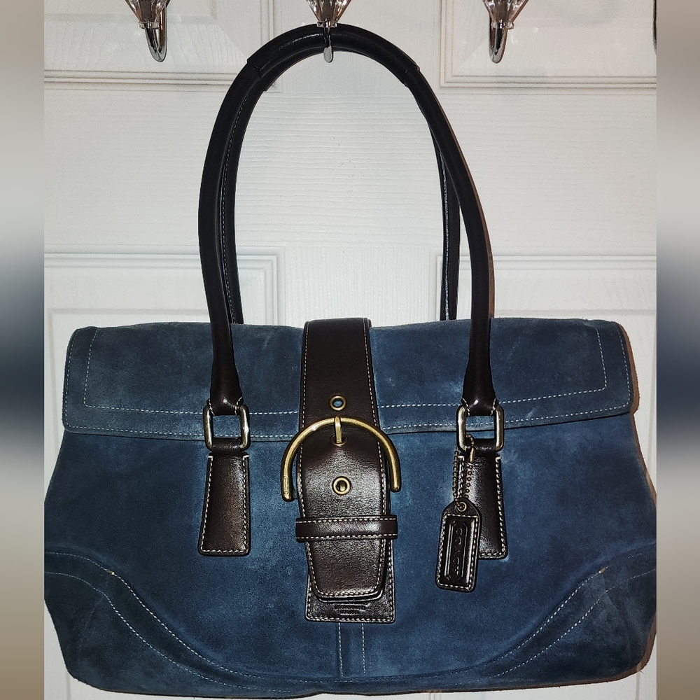 COACH VINTAGE SUEDE, BLUE SOHO-Hampton Satchel 9507 FREE SHIPPING - Picture 2 of 14
